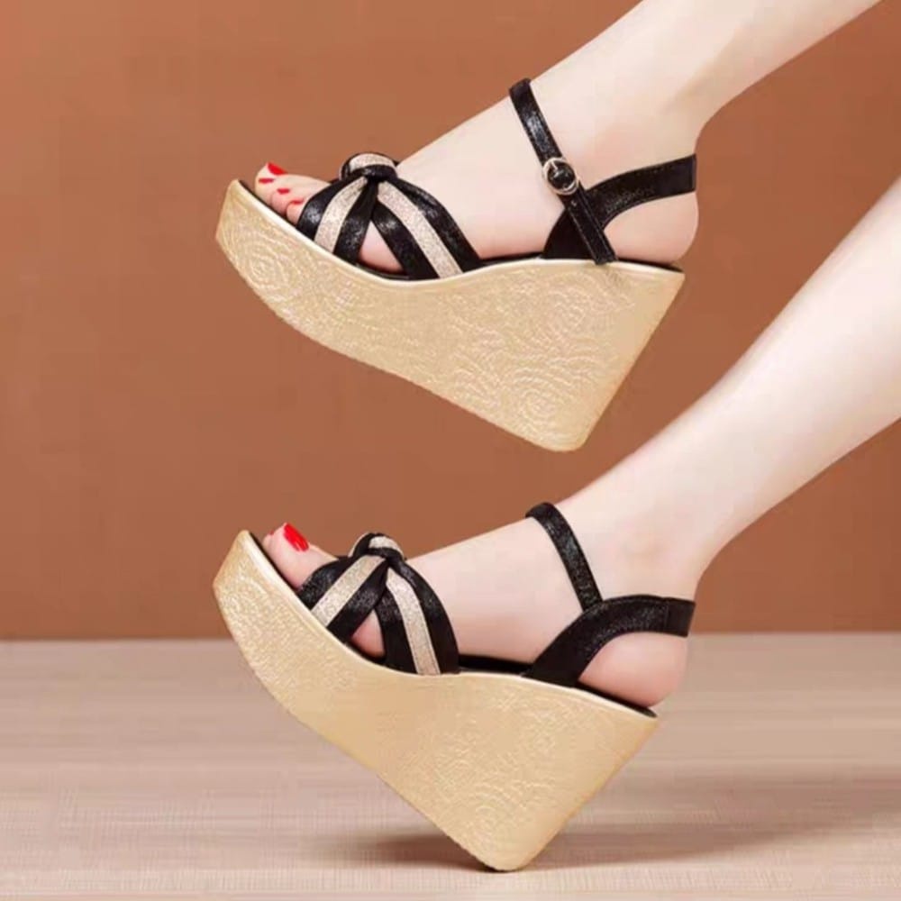 GIÀY SANDAL ĐẾ XUỒNG QUAI CHÉO PHỐI SỌC CAO 10 PHÂN SANG CHẢNH✨✨