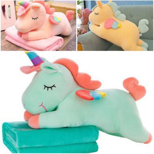 (HQ)Bộ Chăn gối văn phòng ngựa pony 2in1 (bách hóa hương quỳnh 316)