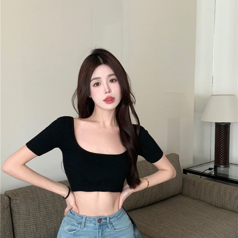 Jiashucheng Áo Thun Ngắn Tay Ôm Dáng Hở Rốn Màu Cam Ngọt Ngào Phong Cách Desire Thời Trang Mùa Hè Cho Nữ