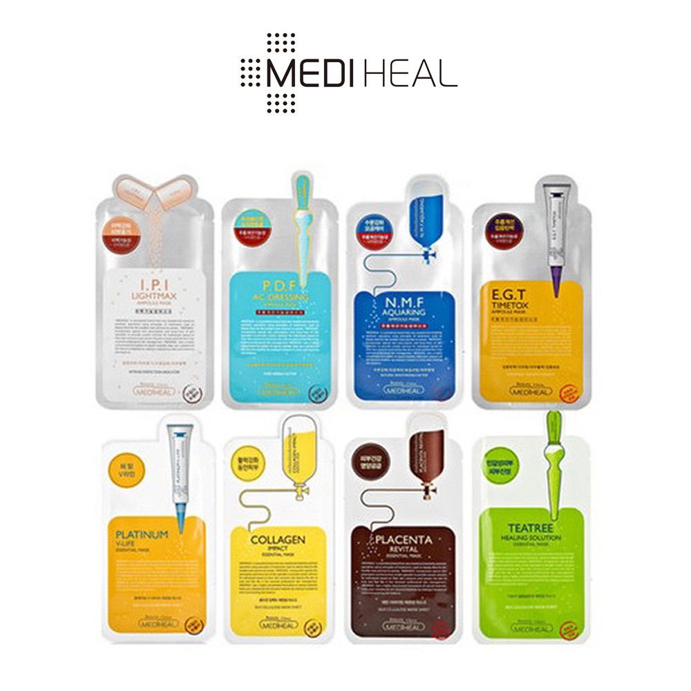 [Combo] Mix 5 Mặt Nạ Mediheal 2Teatree - Collagen - Vita Lightbeam - Placenta Mask 24ml/1 miếng [K1-K4]