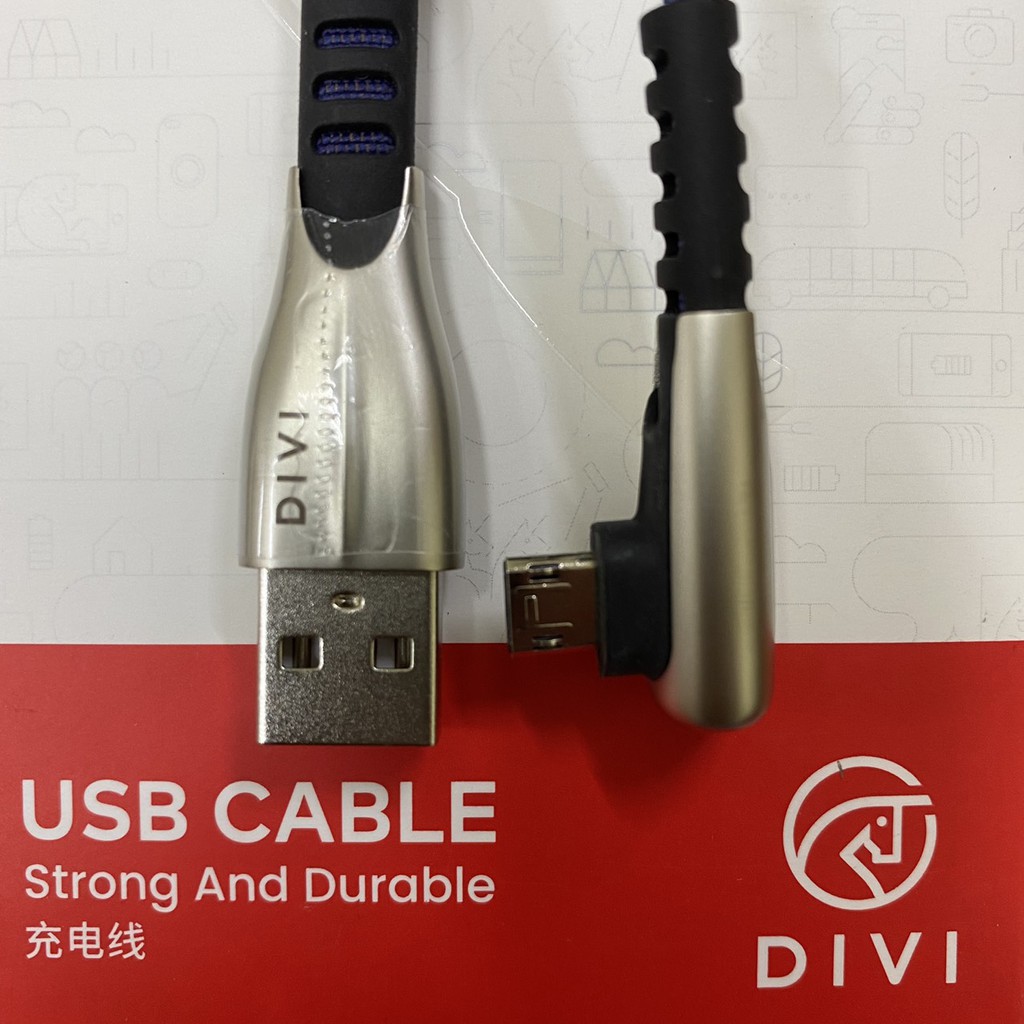 Cáp Sạc Micro USB Dạng Chữ L DIVI P486 Hỗ Trợ Sạc Micro USB Siêu Bền, Đẹp - Hàng Chính Hãng