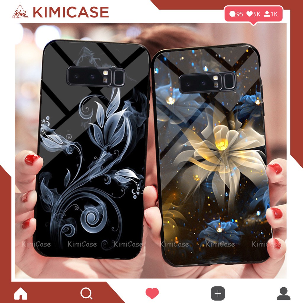 Ốp lưng Samsung Galaxy note 8 . s9 plus ( s9+ ) lưng kính cường lực hoa lá
