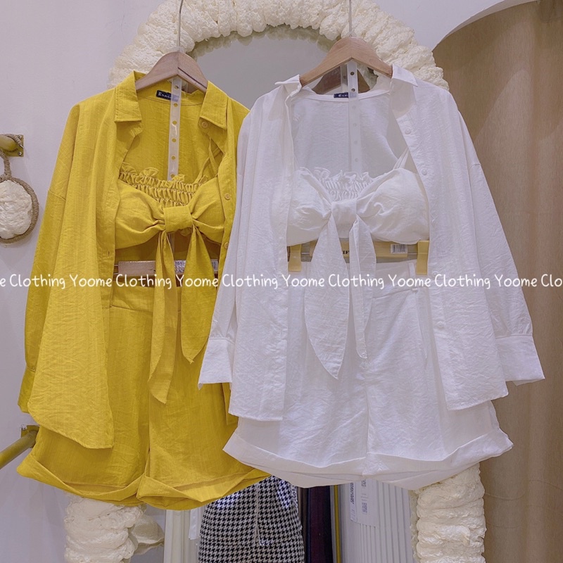 Set 3 món đi biển bra ,quần , áo sơ mi form rộng chất lụa hàn cho nữ Yoome clothing ( ảnh chụp tại shop )