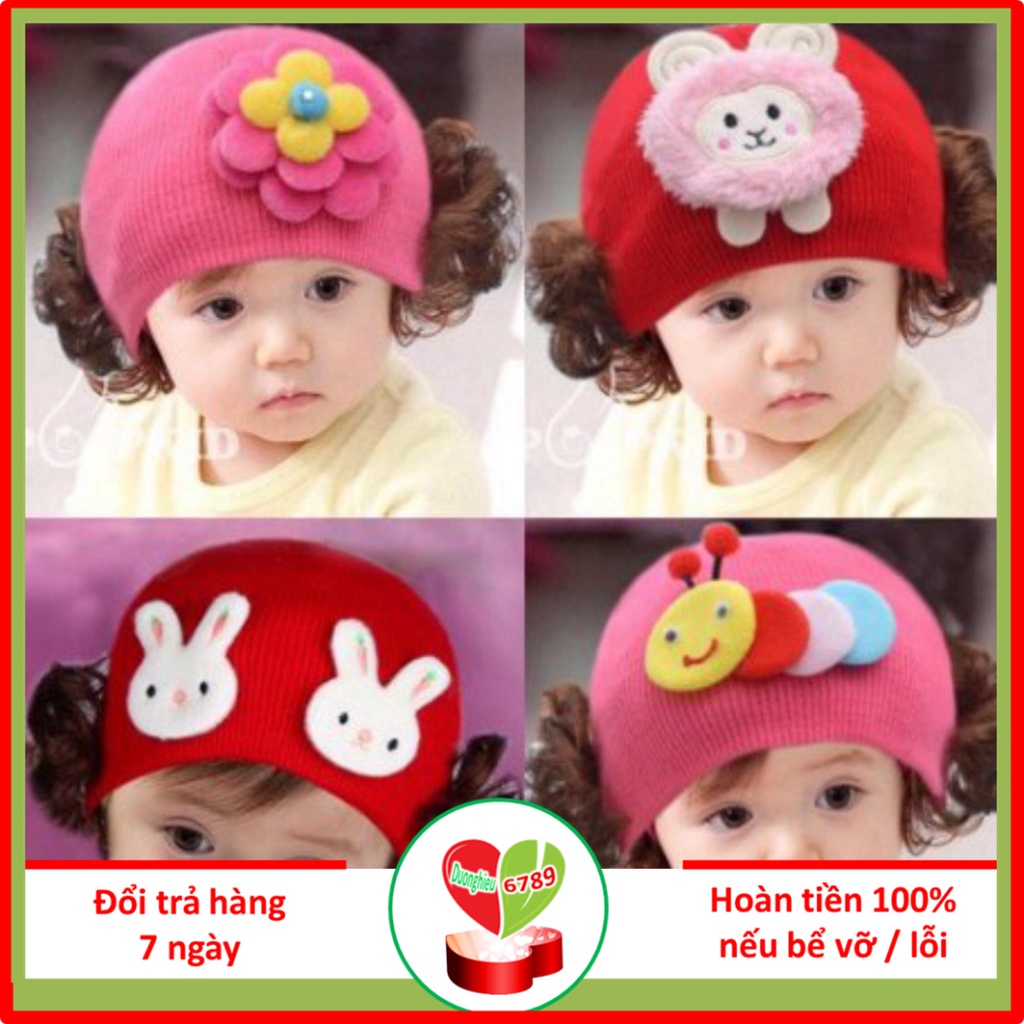 mũ len kèm búi TÓC GIẢ cho bé gái từ 0-2 tuổi - Duonghieu6789