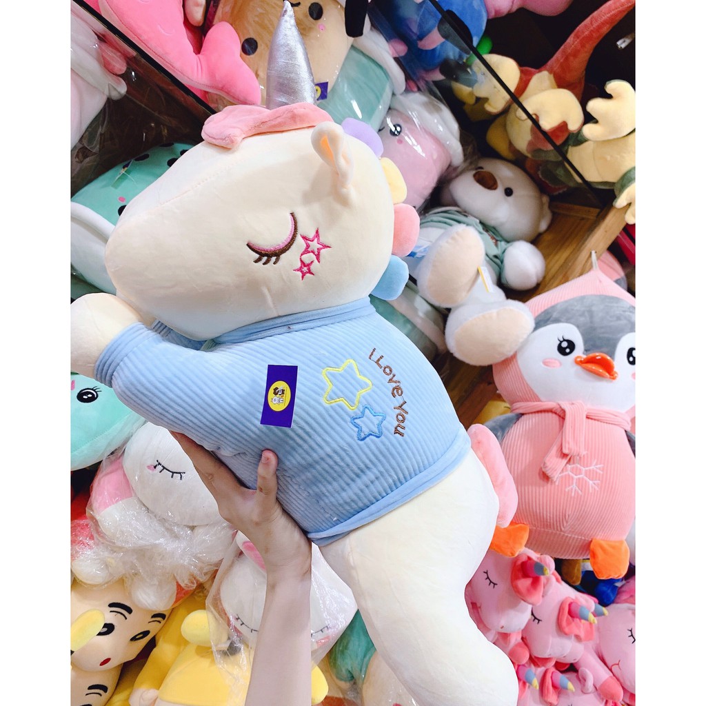 Gấu bông kì lân Unicorn thêu sao 3 màu vàng xanh hồng kích thước 60cm Xưởng gấu bông Việt Nam