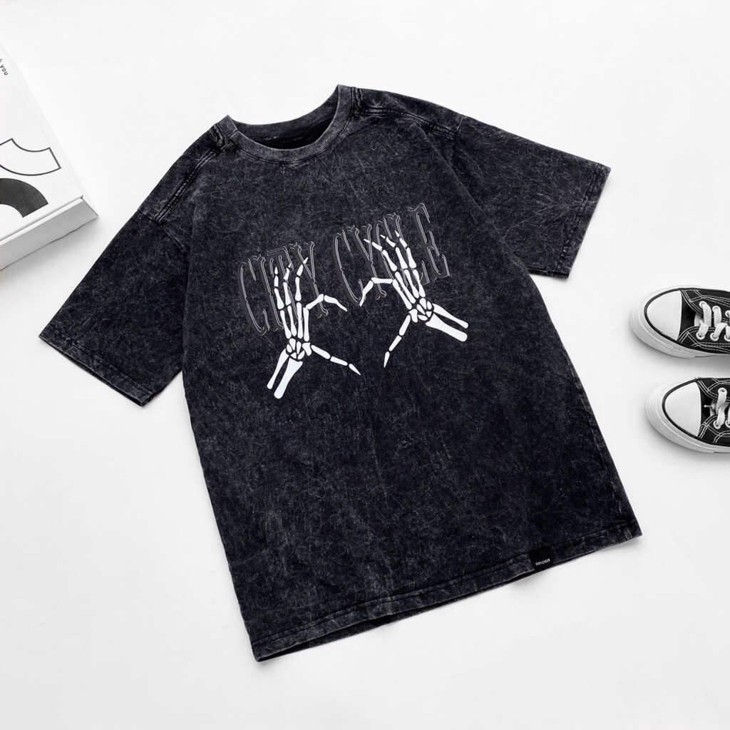 Áo thun nam nữ tay lỡ Acid Heart Bones oversize Jiang Store - áo phông oversize cotton unisex in hình Local Brand
