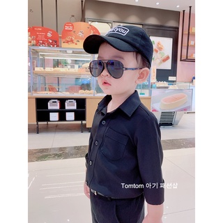 Áo sơ mi dài tay bé trai bé gái màu đen phong cách Hàn Quốc [9kg - 35kg]