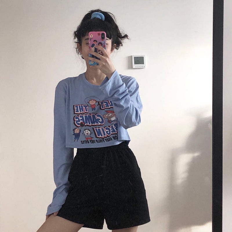 Áo Thun Lửng Tay Dài In Chữ Phong Cách Hàn Quốc Dành Cho Nữ