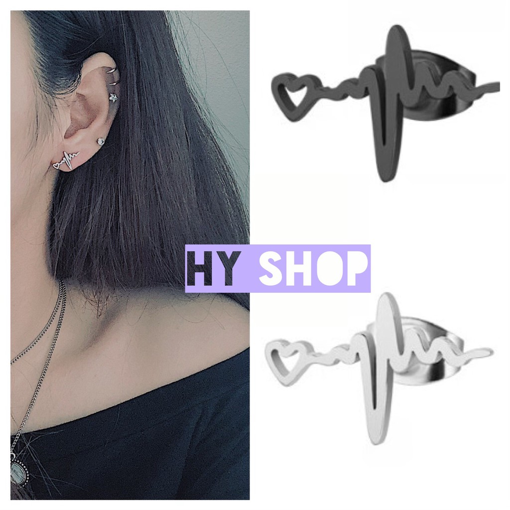 khuyên tai titan thép y tế hình nhịp tim không dị ứng
