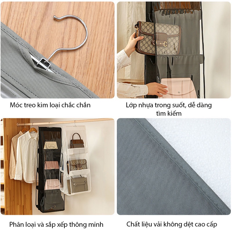 Túi treo giỏ xách, túi ví 6 ngăn chống bụi bẩn ẩm mốc chất liệu vải peva cao cấp (NCP22)
