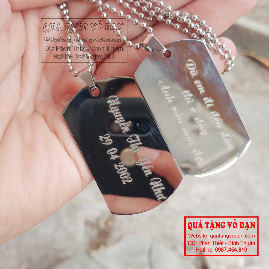 Dây chuyền vòng cổ thẻ bài DOGTAG - Bộ 2 thẻ 2 dây  khắc 1 mặt