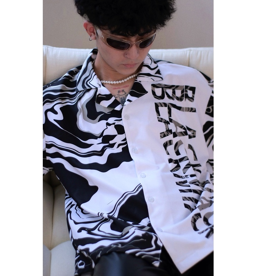 ÁO SƠ MI TAY NGẮN VẰN - Áo sơ mi BLACKMIACK - Sơ mi form rộng Unisex