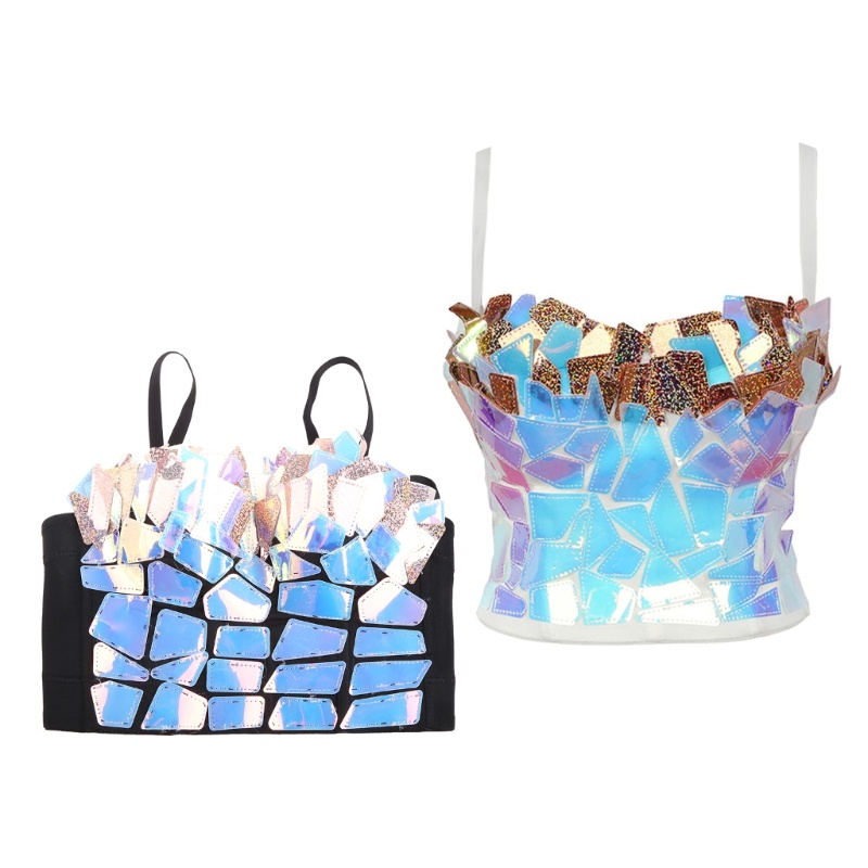 Áo Lót Nâng Ngực Hai Dây Đính Kim Sa Lấp Lánh Màu Cầu Vồng Quyến Rũ