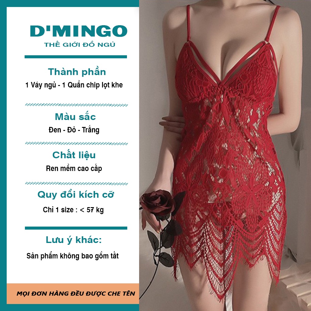 Đầm ngủ sexy  váy ngủ  gợi cảm đồ ngủ cosplay sẽy 2 dây ren xuyên thấy VN08