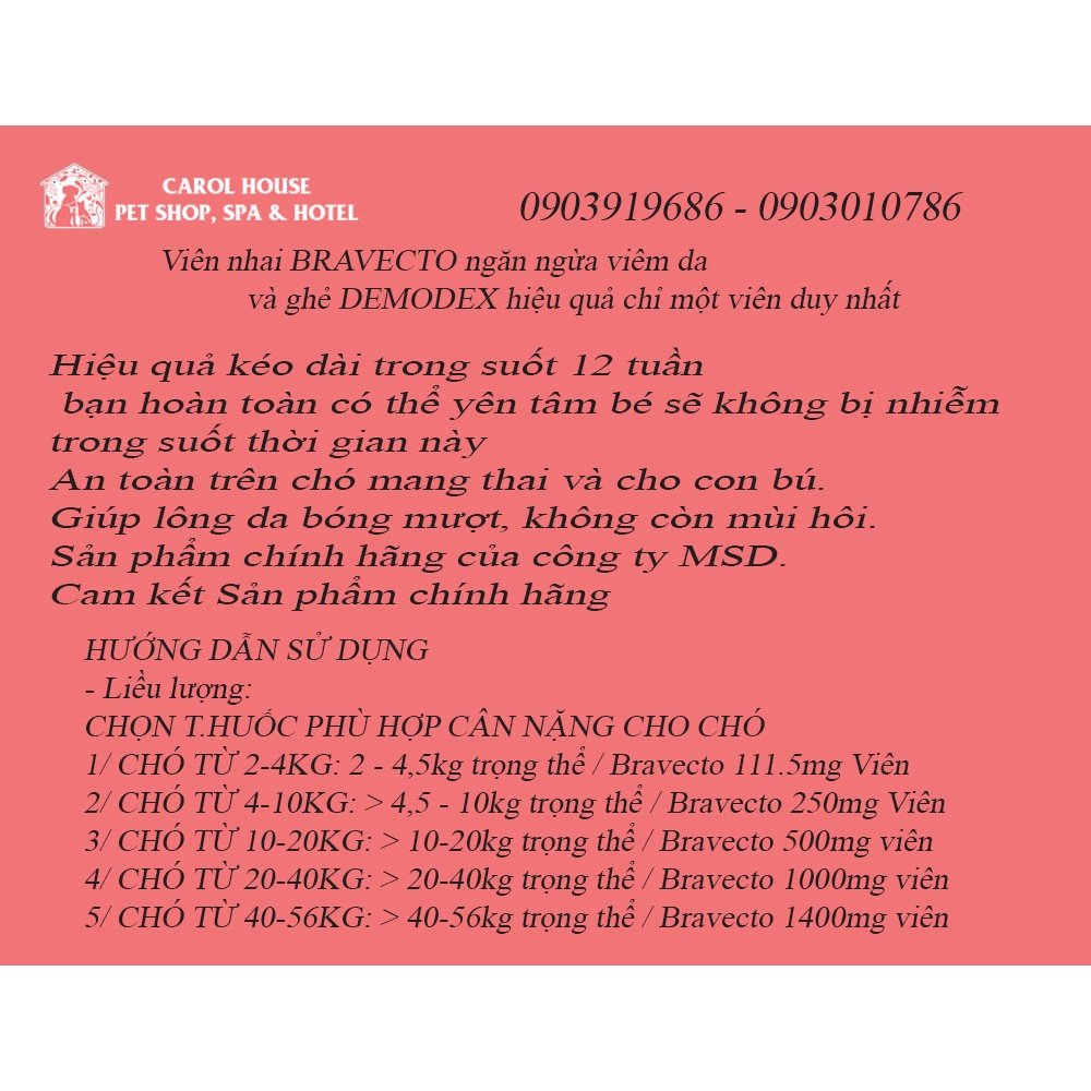 BRAVECTO ngăn ngừa viêm da và g.hẻ DEMODEX hiệu quả