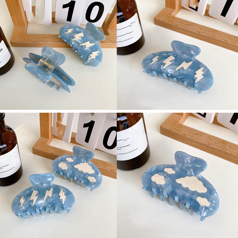 Kẹp Tóc Hình Học Khoét Rỗng Màu Xanh Dương Lightning Hoạt Hình Đám Mây Thời Trang Cho Nữ