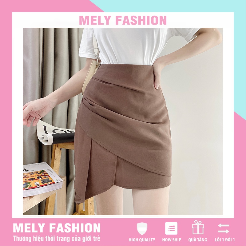 Chân váy ngắn chữ A nhún eo lưng cao vạt chéo giấu bụng phong cách Hàn Quốc sang chảnh Mely Fashion CV03