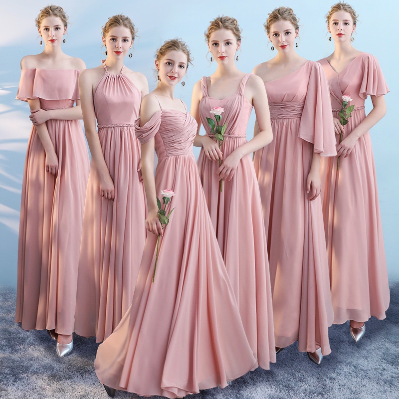 Đầm Maxi Vải Voan Màu Hồng Thời Trang Sang Trọng Cho Phù Dâu