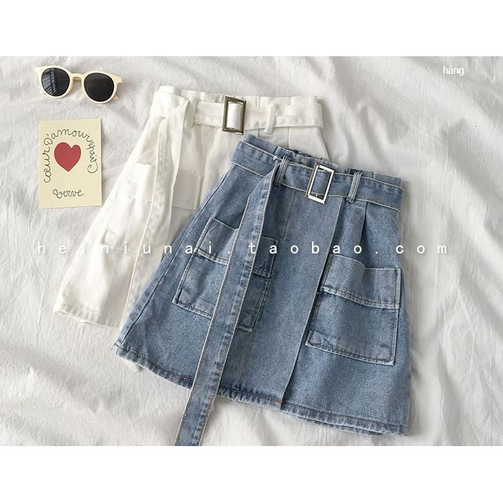 [Sẵn] Chân váy denim kèm đai, chân váy bò, chữ A