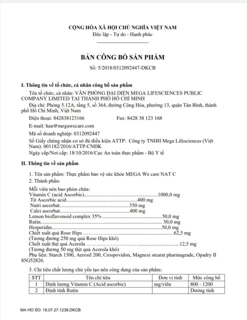 Vitamin C Tăng Cường Sức Đề Kháng Cho Cơ Thể  Nat C 1000mg  ( 30 Viên/ Lọ)- 0305785 | Thế Giới Skin Care