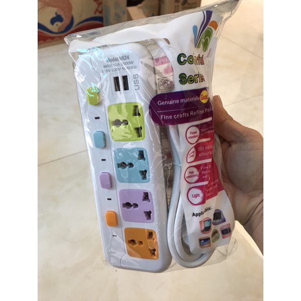 Ổ Cắm Điện Đa Năng 4 Phích Và 8 Phích Căm , 2 Cổng USB , Dây 3 Mét - Ổ Điện Thông Minh Có Công Tắc