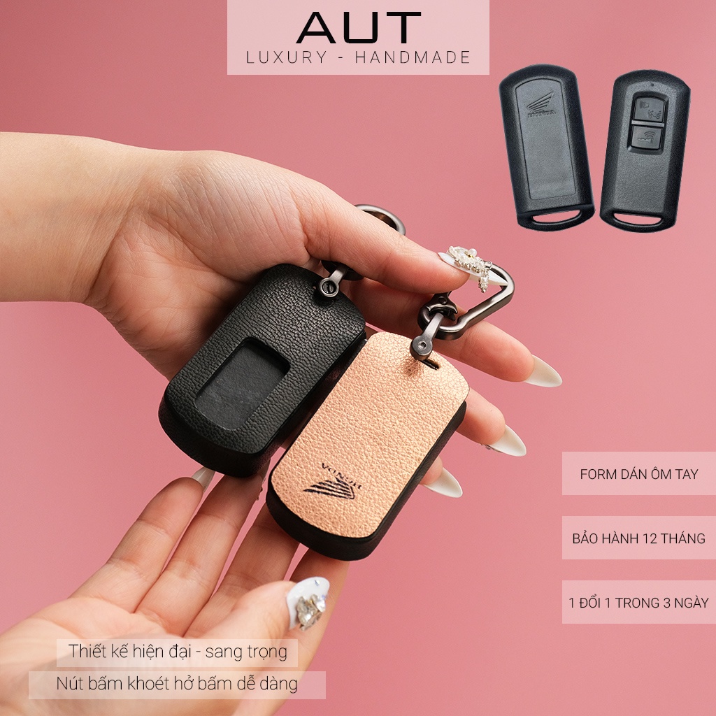 Ví da đựng chìa khóa smartkey Honda Vario 125 3 nút bấm khâu tay có dây tay cầm VRV AD