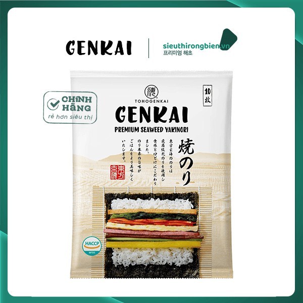 Rong Biển Cuộn Cơm GENKAI 10 lá 22g Nhập Khẩu Chính Hãng Từ Hàn Quốc - Rong Biển Làm Kimbap