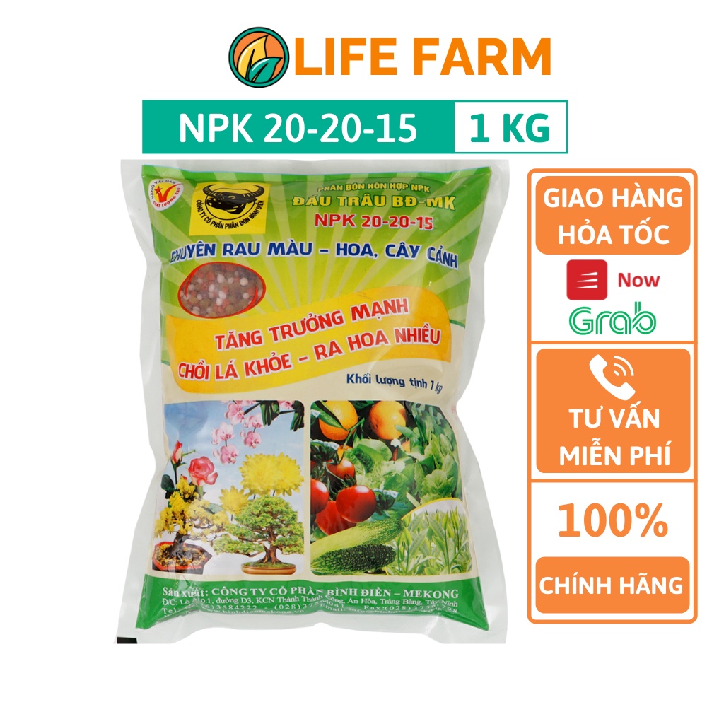 Phân Bón Đầu Trâu NPK 20-20-15 Bình Điền Giúp Cây Tăng Trưởng Mạnh Chuyên Dùng Cho Rau Và Hoa- Gói 1kg (PDT-020)