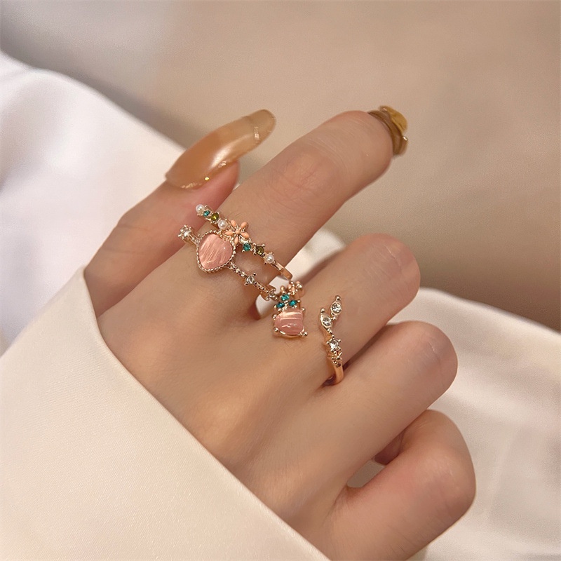 Nhẫn Hở Hai Lớp Hình Hoa Hồng Đính Đá Zircon Dễ Điều Chỉnh
