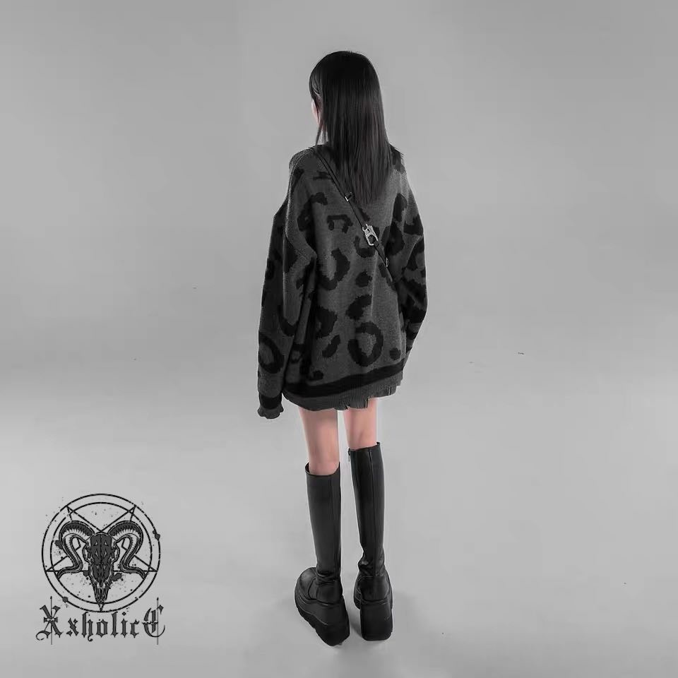 - ÁO KHOÁC CARDIGAN len xám leopard