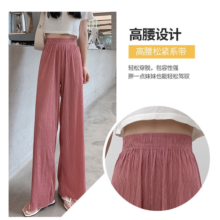 Quần ống rộng xếp ly bằng lụa lạnh mỏng thời trang mùa hè hàng mới dành cho nữ 2023
