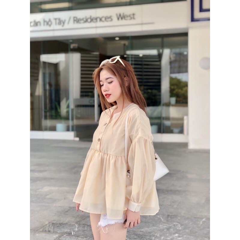 Áo babydoll voan tơ 2 lớp tay bồng siêu xinh
