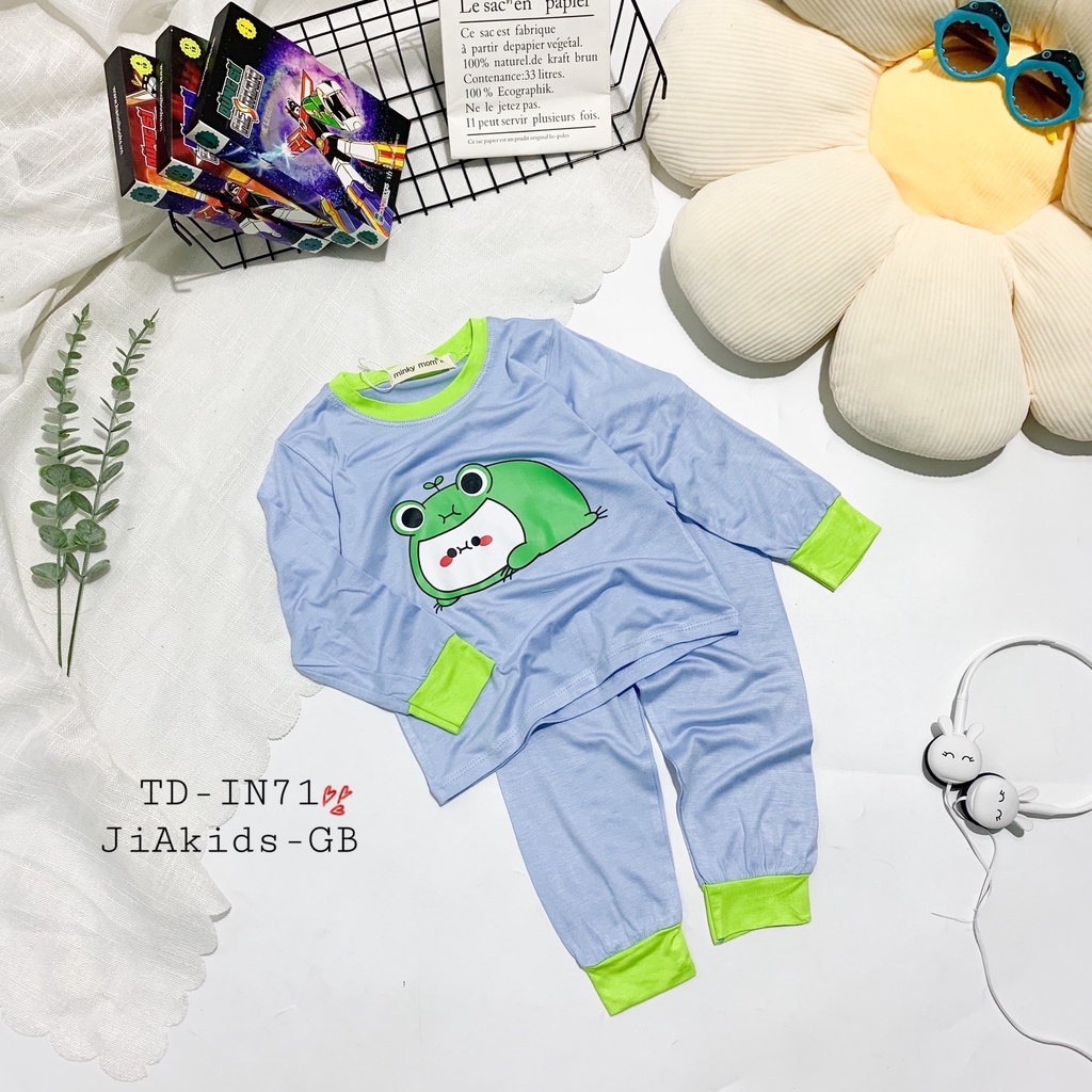 [Bé:8-27kg] Bộ Quần Áo Dài Tay Minky Mom Thun Lạnh Mềm Mịn, Viền Cổ, In Động Vật Cho Bé Trai, Gái 0-7 Tuổi- Mã: TD-IN71