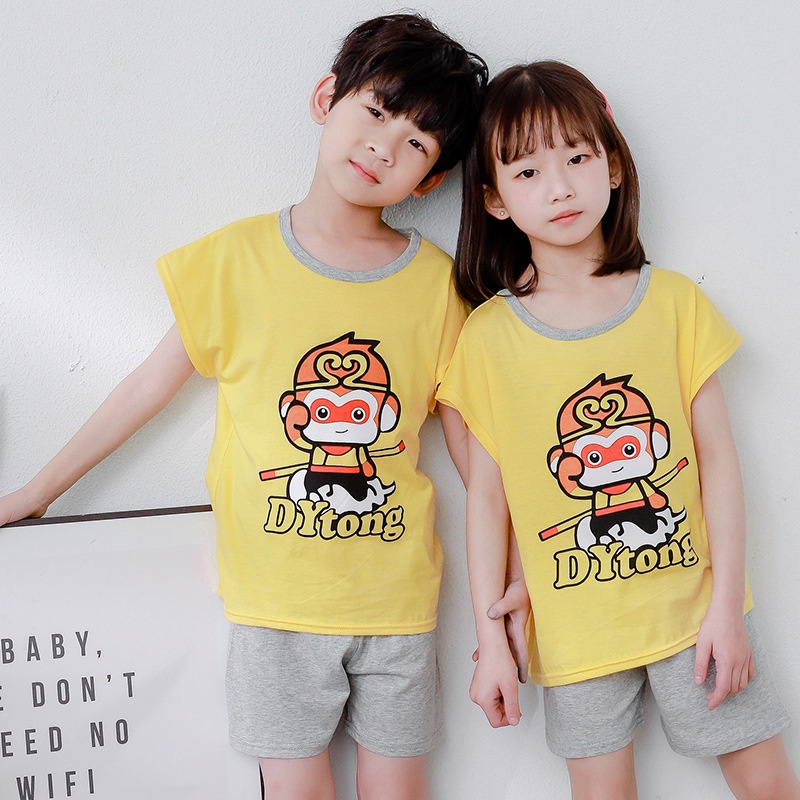 Bộ Áo Thun Tay Ngắn + Quần Short Bằng Cotton Nguyên Chất In Họa Tiết Hoạt Hình Phong Cách Hàn Quốc Thời Trang Cho Trẻ Em 90-150cm