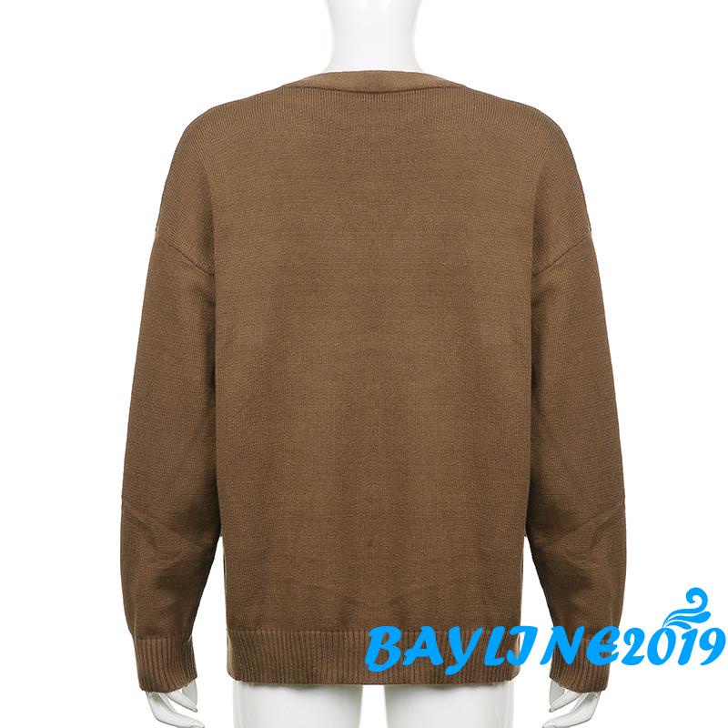 Áo khoác cardigan dệt kim cổ chữ V dáng rộng màu nâu phong cách Hàn Quốc thời trang mùa thu cho nữ