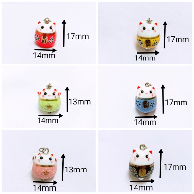 Hạt gốm mèo thần tài Maneki neko may mắn mắt tròn (có sẵn móc treo)