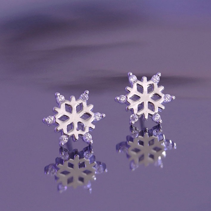 Bông Tai Hoa Tuyết Giáng Sinh | Bông Tai Bạc Nữ Bông Tuyết Trắng B2665 Bảo Ngọc Jewelry