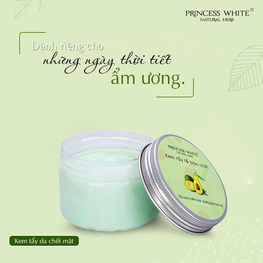 [Tẩy Da Chết Chính Hãng] Kem Tẩy Tế Bào Chết Da Mặt Chiết Xuất Trái Bơ Princess White 100Gr | Làm Sach Sâu | Ngừa Khô Da