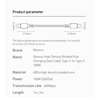 Cáp Sạc Baseus 100W Type C Sang Type-C Sạc Nhanh PD 5A