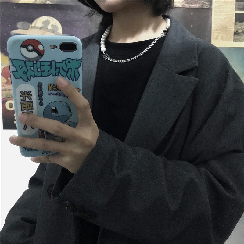 Vòng cổ chuỗi mặt chữ cái đính ngọc trai giả thời trang hip hop