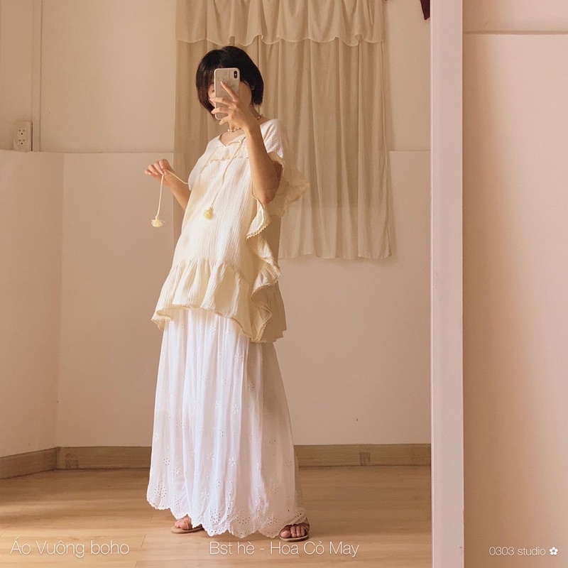 Áo cánh dơi may muslin - Hình Vuông boho - 0303 studio