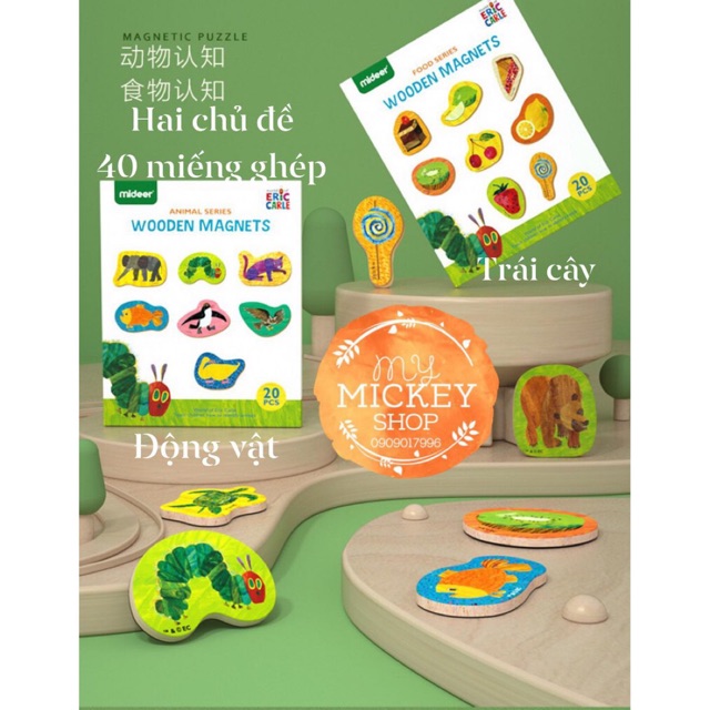 Bộ miếng ghép nam châm gỗ Động Vật, Trái Cây chính hãng Mideer Wooden Magnet 2 chủ đề cho bé từ 1 tuổi