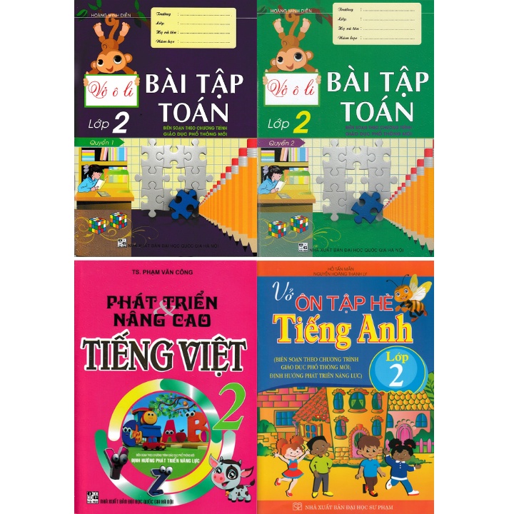 Sách - Combo Ôn Tập Hè Lớp 2 Toán + Văn + Anh : Theo Chương Trình Mới (Bộ 4 Cuốn)