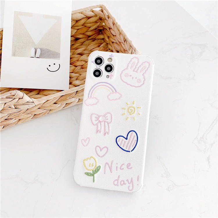 Ốp lưng iphone Thỏ trắng thêu viền chống va đập 5/5s/6/6plus/6s/6splus/7/7plus/8/8plus/x/xr/xs/11/12/pro/max/plus/promax | BigBuy360 - bigbuy360.vn