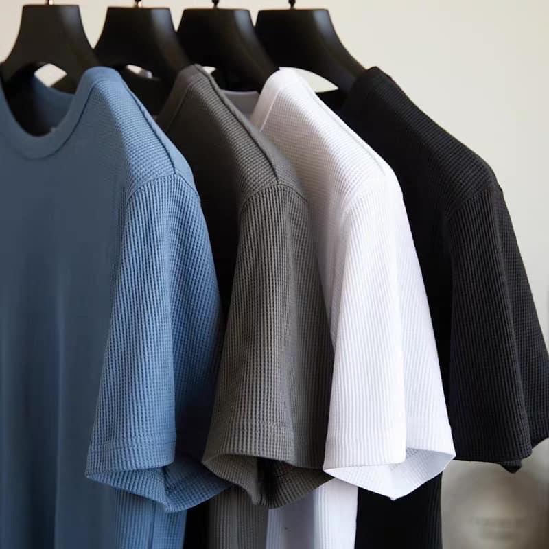 Áo phông nam cổ tròn cộc tay chất liệu cotton tổ ong mềm mịn co giãn