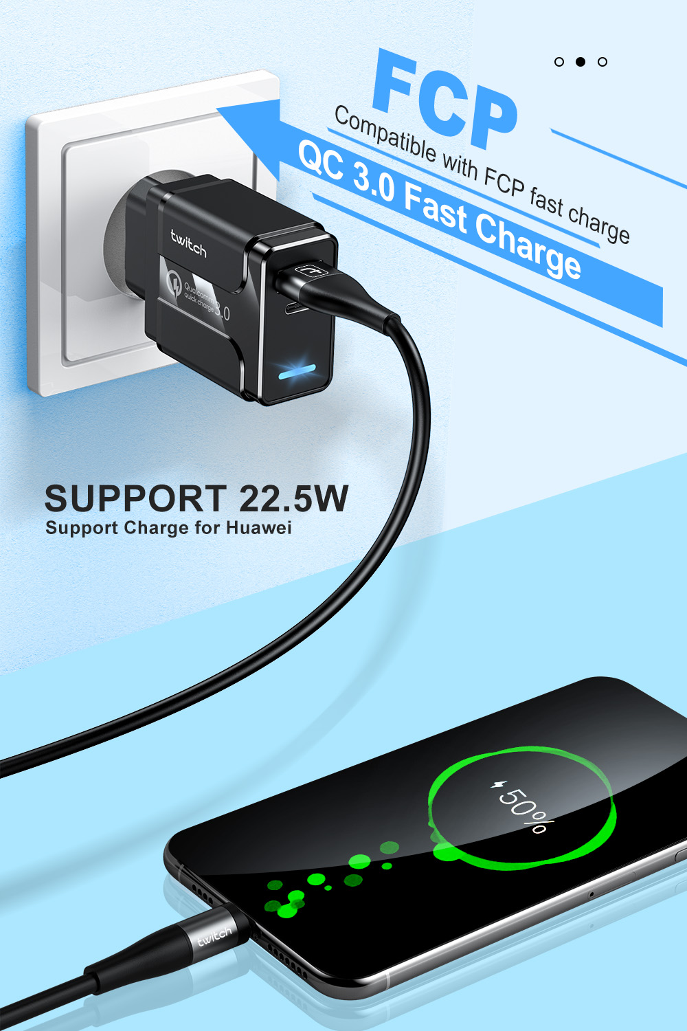 Củ sạc nhanh Twitch Q.C 3.0 cổng USB Type C PD với phích cắm Eu/Us tùy chọn cho Samsung Iphone Huawei Tablet