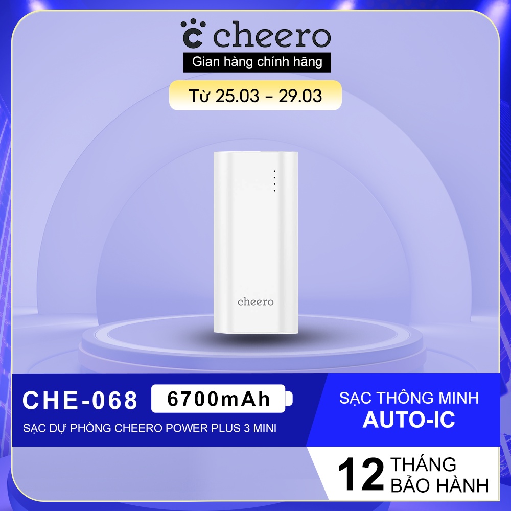 Pin Sạc Dự Phòng Cheero Power Plus 3 mini CHE-068 6700mAh - Hàng Chính Hãng