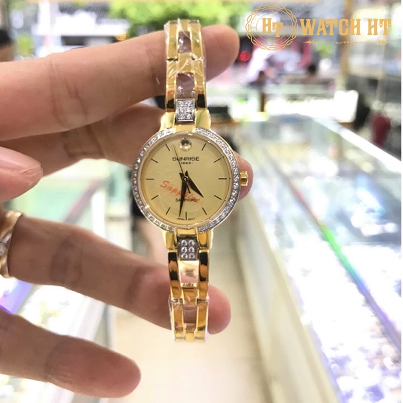 Đồng hồ nữ SUNRISE 9927SA vàng vành hạt full hộp chính hãng, kính Sapphire