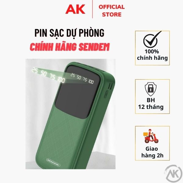 Sạc Dự Phòng SENDEM 20.000mAh ❤️ Free Ship ❤️ Pin dự Phòng có dây kèm theo 4 trong 1 tiện lợi