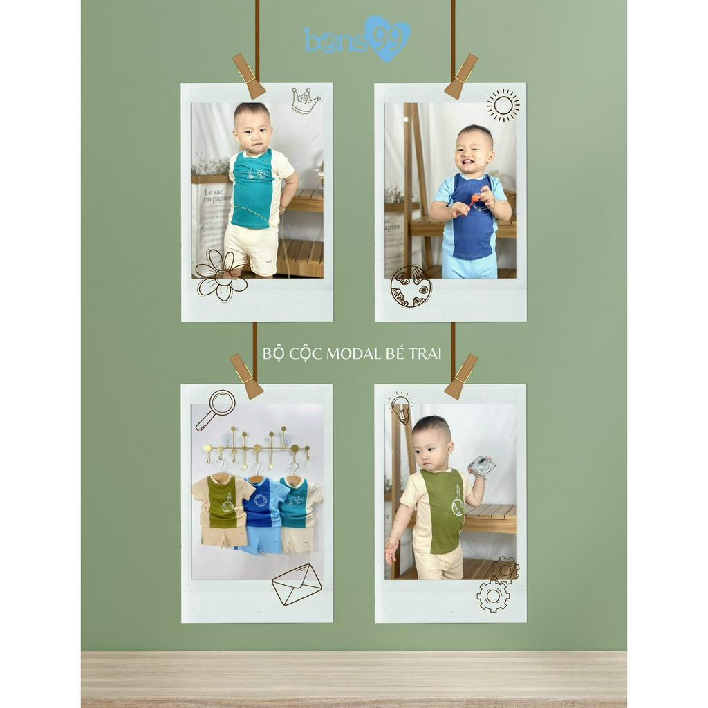 Bộ cộc tay cho bé trai bé gái Bons99 chất tăm siêu mát